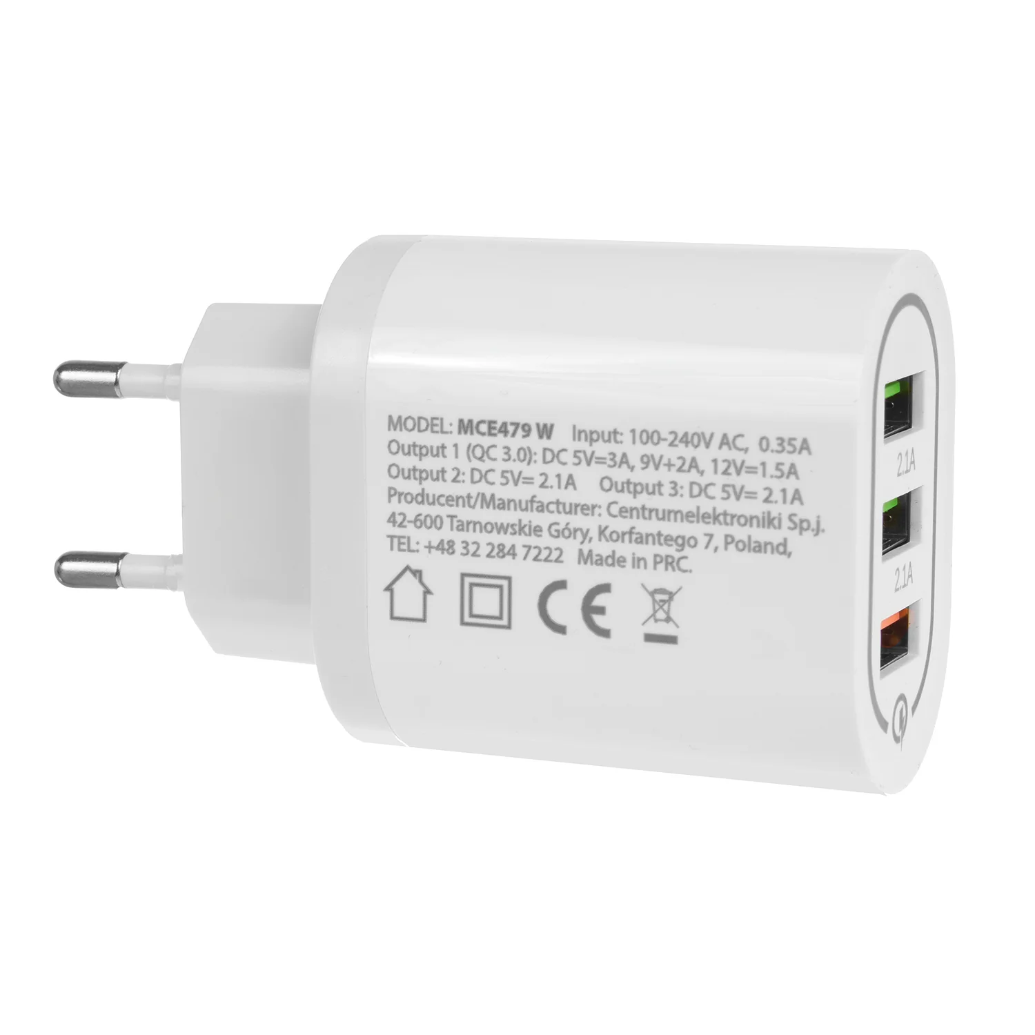 1xQC 3.0 Maclean Energy MCE479 W charger - white Qualcomm Quick Charge QC 3.0 - 3.6-6VV / 3A, 6-9V / 2A, 9-12V / 1.5A and 2 sockets 5V / 2.1A - Image 3